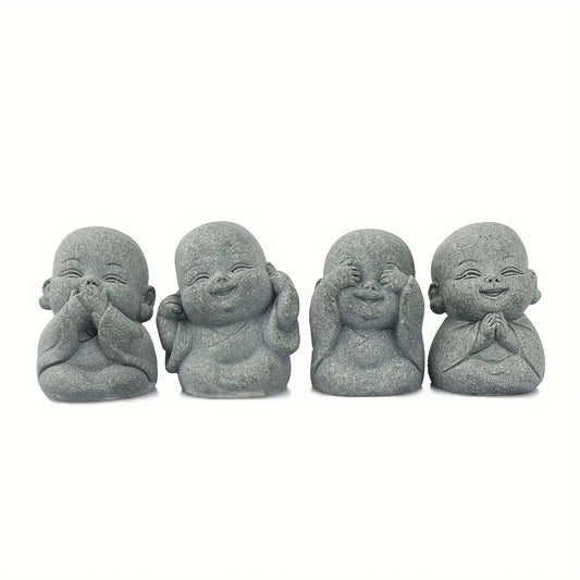 Buddha Stone Statue – Little Buddhist Monks Tibetan Buddhism Figurines for Zen Garden & Home Decor