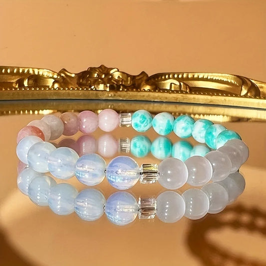 Women's Healing Energy Bracelet with Natural Stones: Opal, Ocean Stone, Pink Quartz, Moonstone