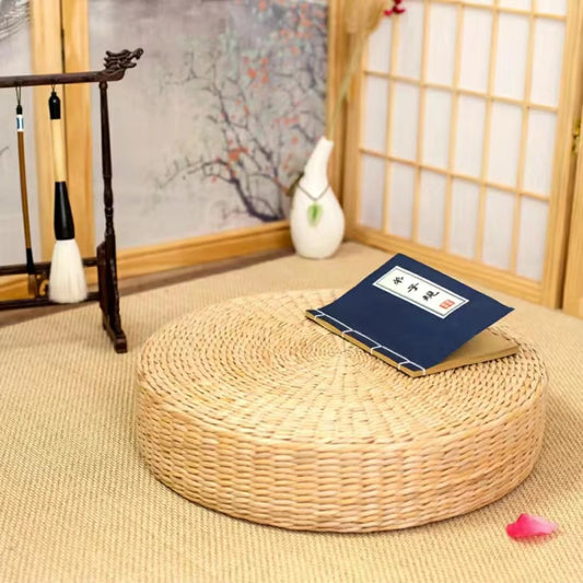 Hot 40cm x 40cm Handmade Woven Natural Straw Round Pouf – Japanese Style Tatami Floor Cushion