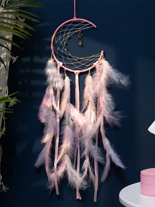Moon Dream Catcher Feather Wind Chimes – Hand-Woven Wall Hanging for Bedroom & Home Decoration