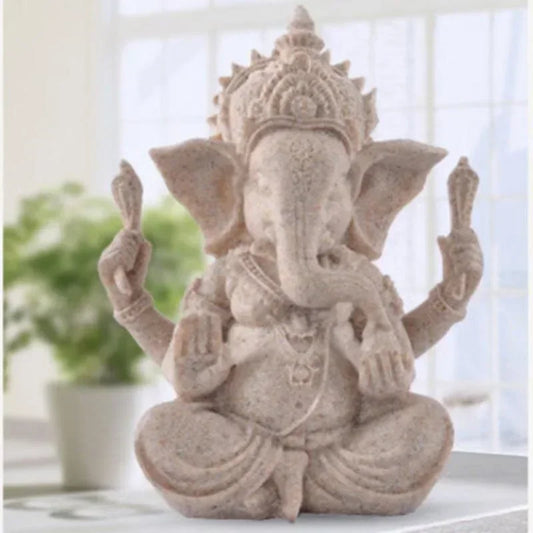 Handmade Elephant Figurine – Sandstone Ganesha Buddha Statue Sculpture for Home Decoration