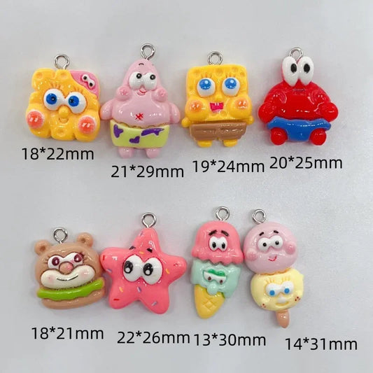 10PCS SpongeBob SquarePants Resin Keychain Pendants