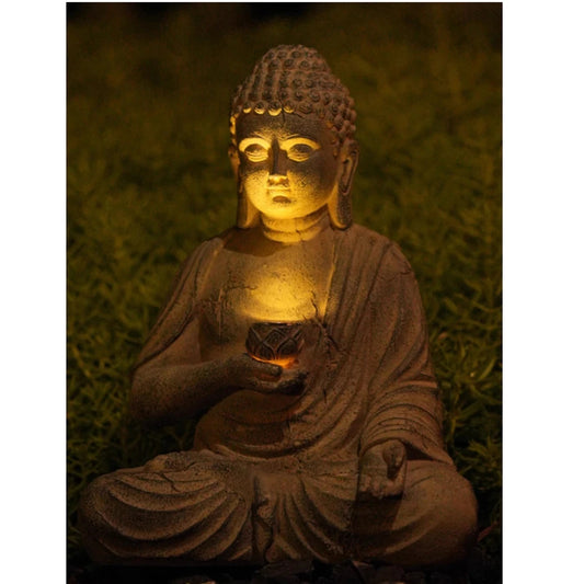 Resin Solar Buddha Statue Sculpture – Zen Garden Decor with Solar Light for Outdoor & Indoor Use