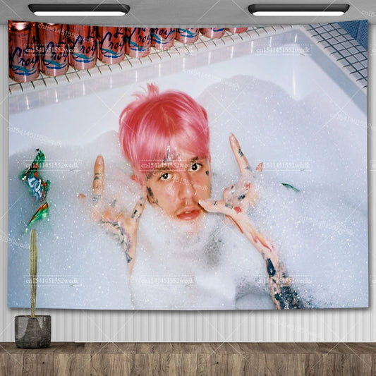 Lil Peep "Look At The Sky" Tapestry – Black Aesthetic Wall Hanging for Hippie & Witchy Room Decor