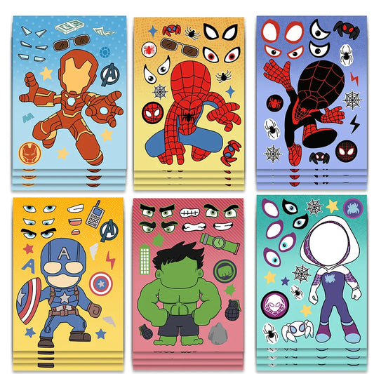 8/16/24pcs Spider-Man & Iron Man Make-A-Face Sticker Set