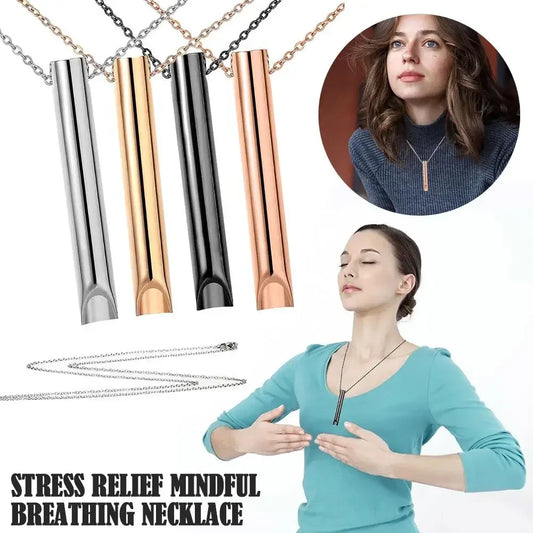 Stress Anxiety Necklace – Mindfulness Breathing Tool & Natural Calming Relief Chain
