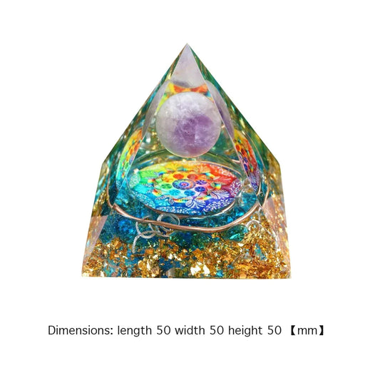 Crystal Stone Orgone Pyramid – Energy Generator with Natural Amethyst & Peridot