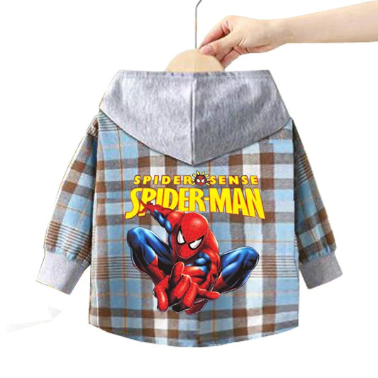2025 Spring Spider-Man Plaid Hooded Shirt