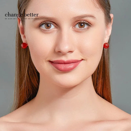 Change Better Natural Stone Amethyst Tiger Eye Agate Round Beads Earring Women Fashion Simple Stainless Steel Crystal Ear Studs