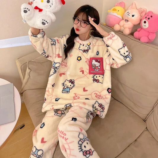 2024 New Autumn & Winter Sanrio Hello Kitty Coral Velvet Pajama Set