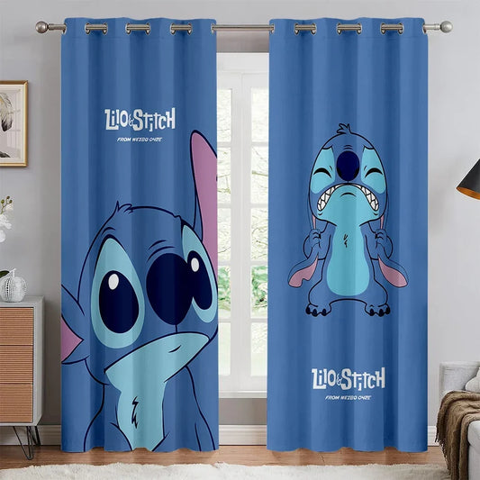 2Pcs Blue Stitch Cartoon Curtains