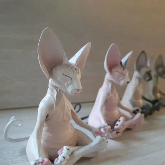 Meditation Yoga Happy Cat Whimsical Buddha Sphinx Figurine