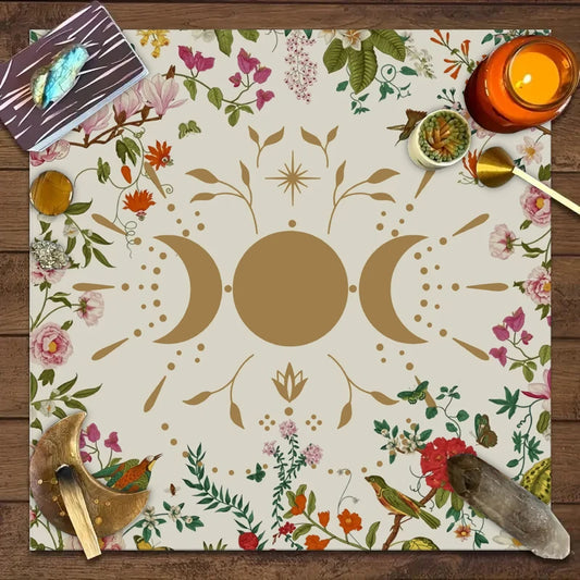 Moon Flower Tarot Tablecloth – Altar Cloth for Divination, Witchcraft & Astrology Decor (1PC)