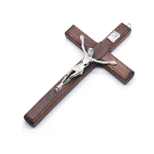 1PC Handmade Wooden Cross – Christ Statue Pendant with Praying Hands Design